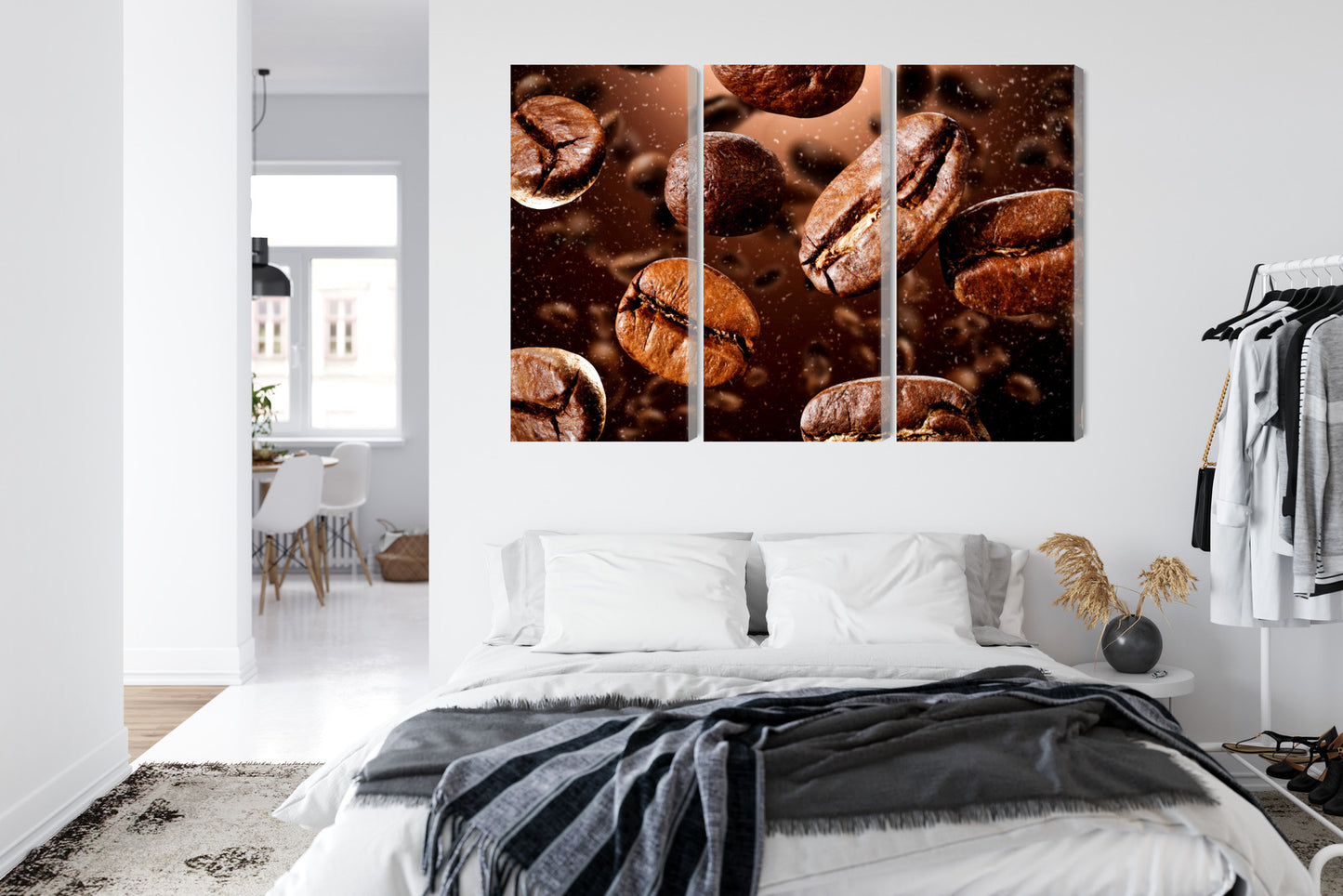 Obraz Wieloczęściowy Brązowe Ziarna Kawy – Aromatyczna Dekoracja do wnętrz Loft, Boho i Nowoczesnych – widok 6