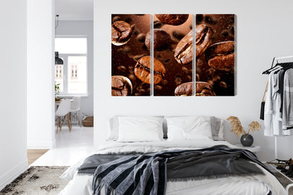 Obraz Wieloczęściowy Brązowe Ziarna Kawy – Aromatyczna Dekoracja do wnętrz Loft, Boho i Nowoczesnych – widok 6