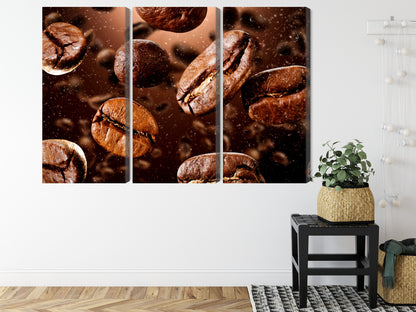 Obraz Wieloczęściowy Brązowe Ziarna Kawy – Aromatyczna Dekoracja do wnętrz Loft, Boho i Nowoczesnych – widok 7