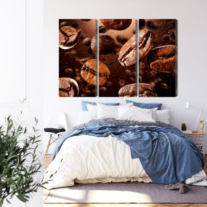 Obraz Wieloczęściowy Brązowe Ziarna Kawy – Aromatyczna Dekoracja do wnętrz Loft, Boho i Nowoczesnych – widok 2
