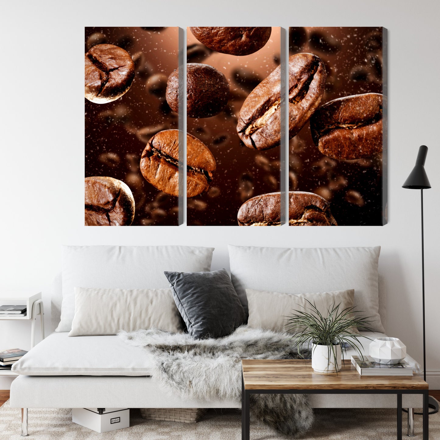 Obraz Wieloczęściowy Brązowe Ziarna Kawy – Aromatyczna Dekoracja do wnętrz Loft, Boho i Nowoczesnych – widok 3