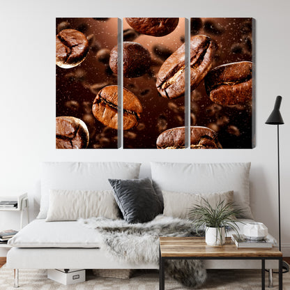 Obraz Wieloczęściowy Brązowe Ziarna Kawy – Aromatyczna Dekoracja do wnętrz Loft, Boho i Nowoczesnych – widok 3