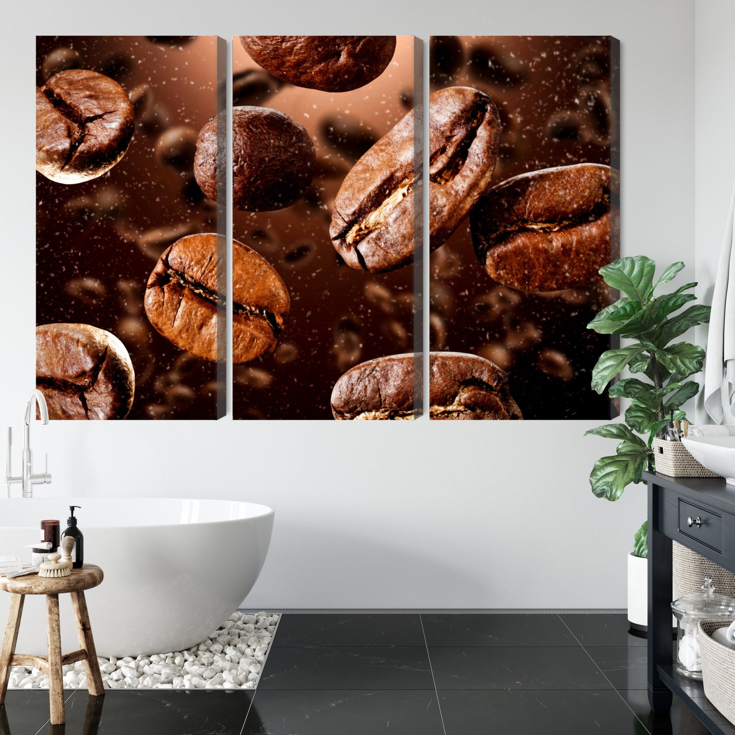 Obraz Wieloczęściowy Brązowe Ziarna Kawy – Aromatyczna Dekoracja do wnętrz Loft, Boho i Nowoczesnych – widok 4