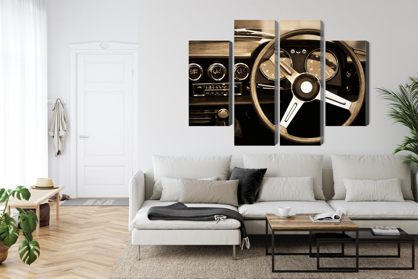 Obraz Wieloczęściowy Deska Rozdzielcza Klasycznego Auta – elegancki akcent retro do wnętrz industrialnych, vintage i gabinetowych – widok 5