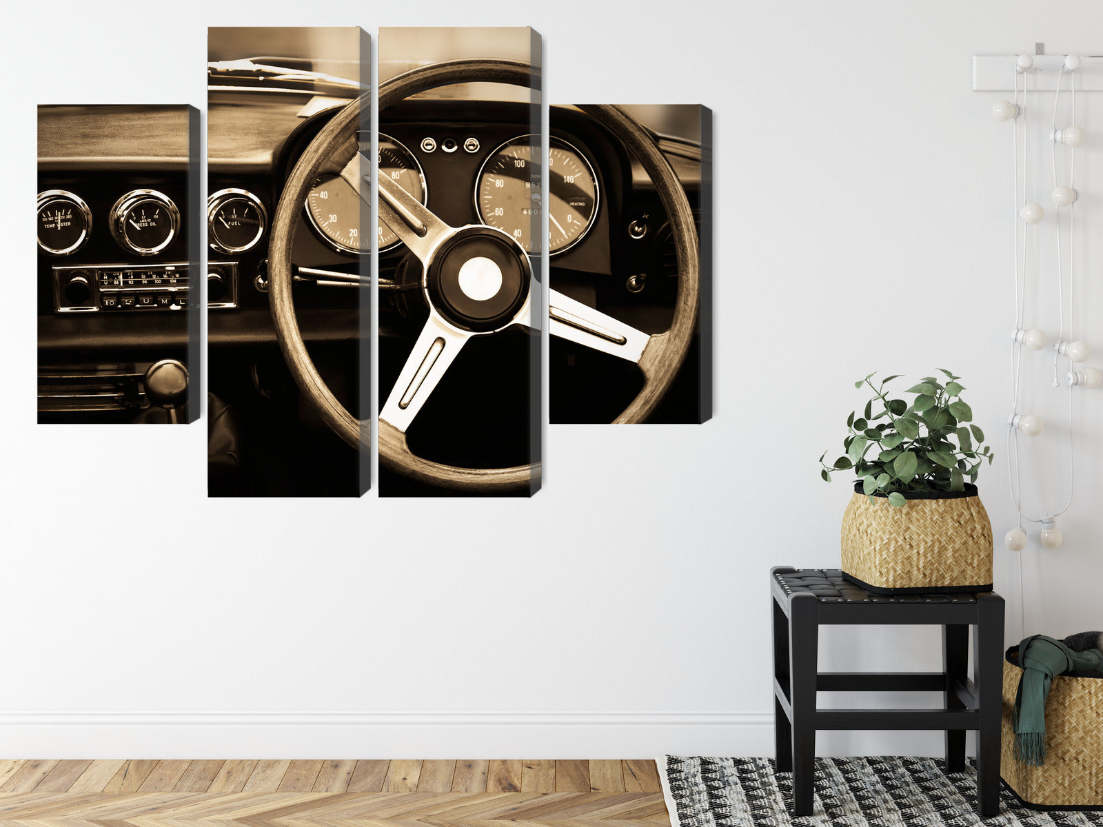 Obraz Wieloczęściowy Deska Rozdzielcza Klasycznego Auta – elegancki akcent retro do wnętrz industrialnych, vintage i gabinetowych – widok 7