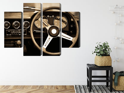 Obraz Wieloczęściowy Deska Rozdzielcza Klasycznego Auta – elegancki akcent retro do wnętrz industrialnych, vintage i gabinetowych – widok 7