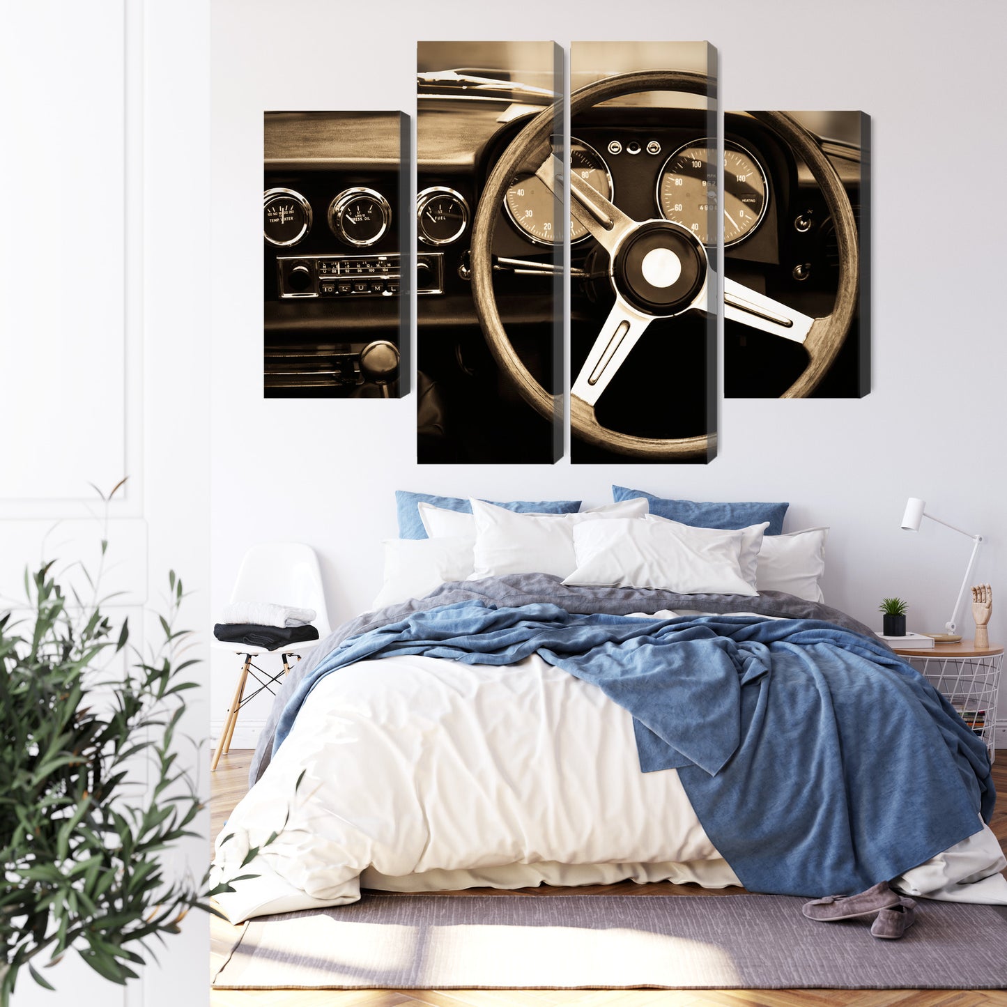 Obraz Wieloczęściowy Deska Rozdzielcza Klasycznego Auta – elegancki akcent retro do wnętrz industrialnych, vintage i gabinetowych – widok 2