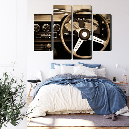 Obraz Wieloczęściowy Deska Rozdzielcza Klasycznego Auta – elegancki akcent retro do wnętrz industrialnych, vintage i gabinetowych – widok 2