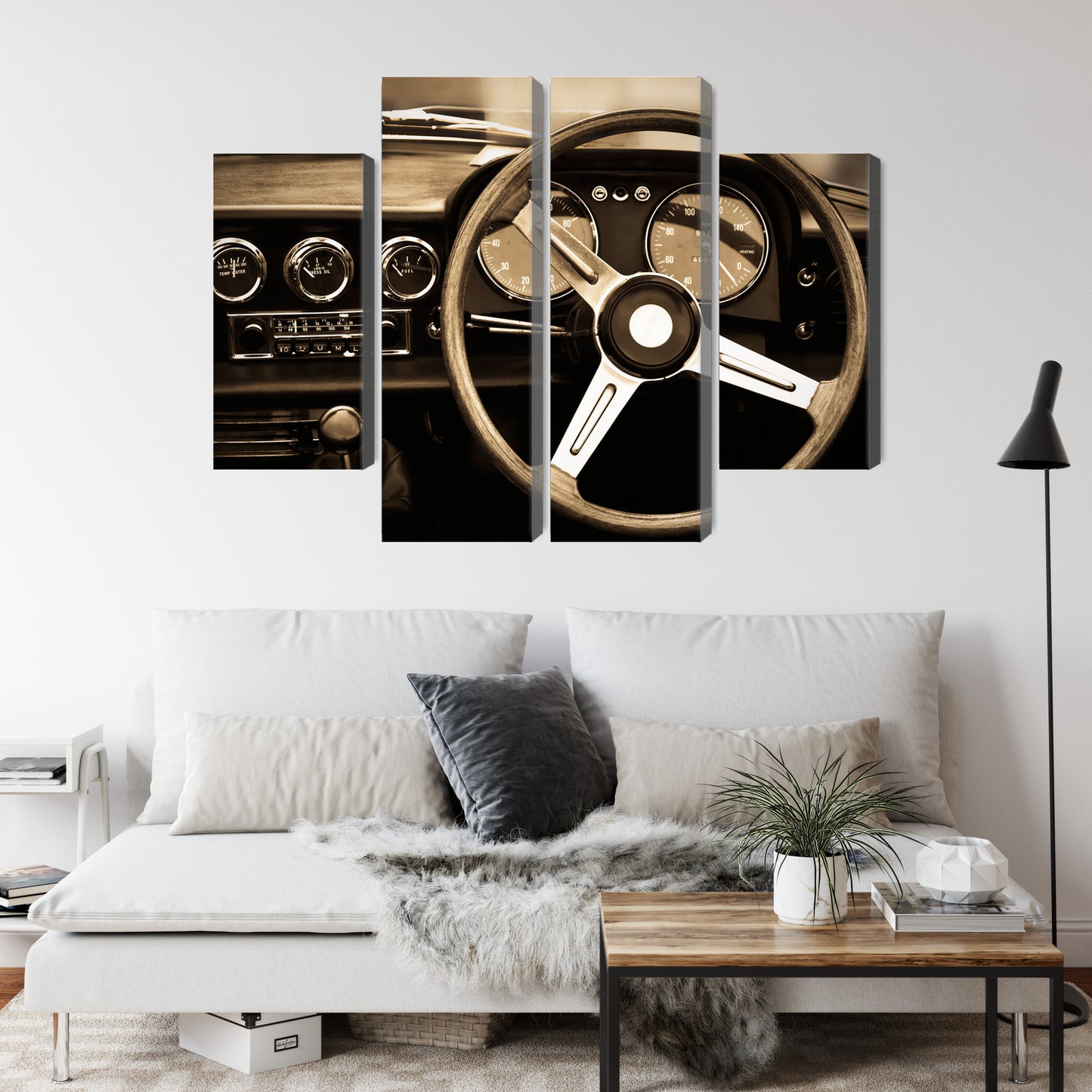 Obraz Wieloczęściowy Deska Rozdzielcza Klasycznego Auta – elegancki akcent retro do wnętrz industrialnych, vintage i gabinetowych – widok 3