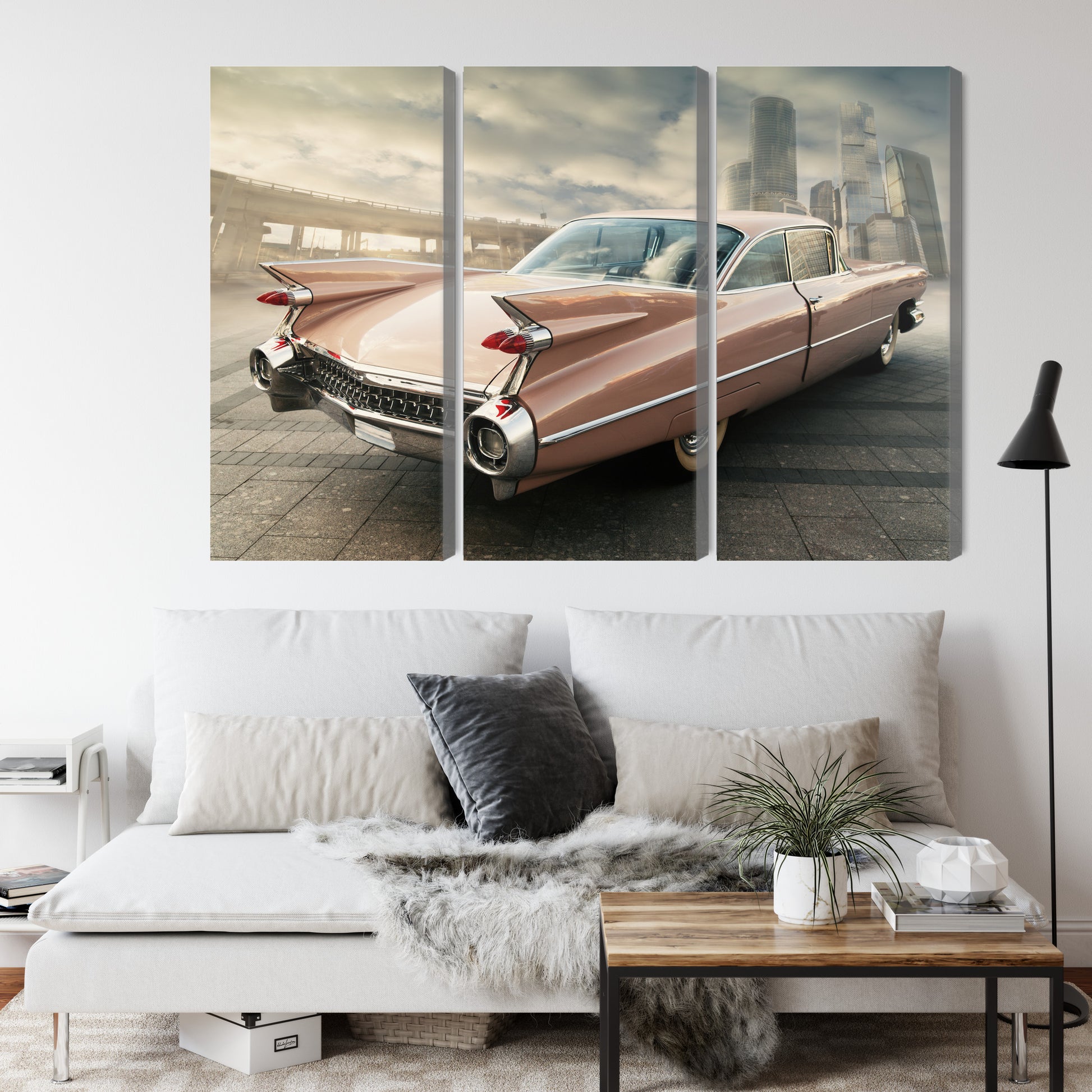 Obraz Wieloczęściowy Samochód Vintage w Mieście – miejski szyk retro do wnętrz industrialnych i loftowych – widok 3