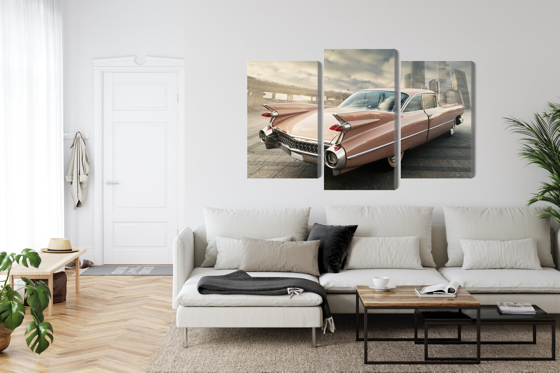 Obraz Wieloczęściowy Samochód Vintage w Mieście – miejski retro akcent do wnętrz industrialnych i loft – widok 5