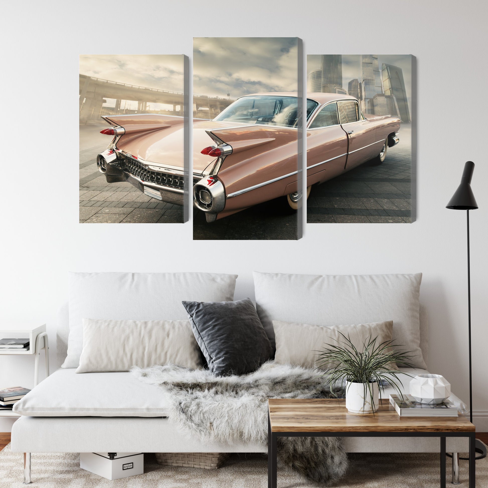Obraz Wieloczęściowy Samochód Vintage w Mieście – miejski retro akcent do wnętrz industrialnych i loft – widok 3