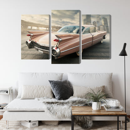 Obraz Wieloczęściowy Samochód Vintage w Mieście – miejski retro akcent do wnętrz industrialnych i loft – widok 3