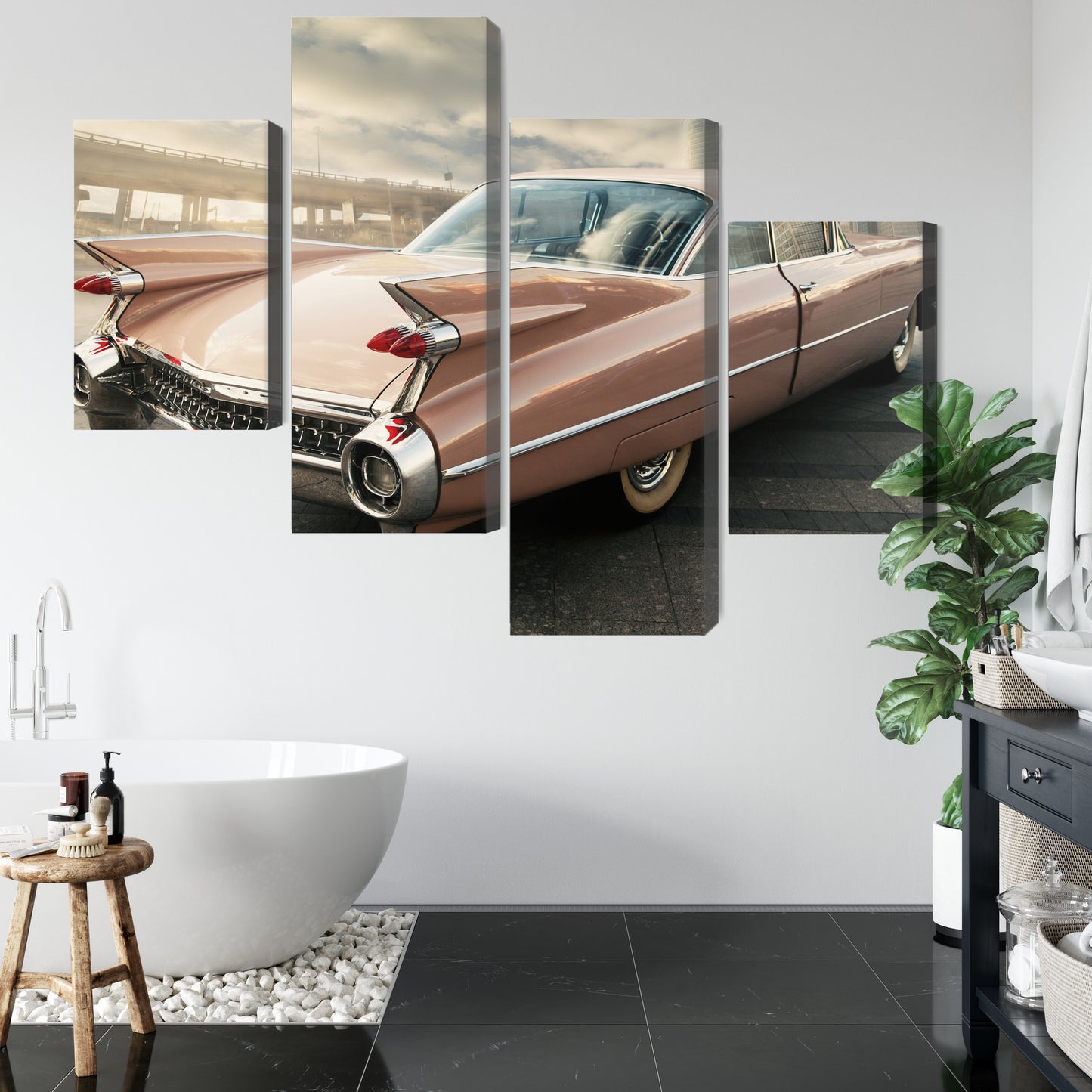 Obraz Wieloczęściowy Samochód Vintage – Miejska Elegancja Retro do wnętrz Industrialnych, Loftowych i Klasycznych – widok 4