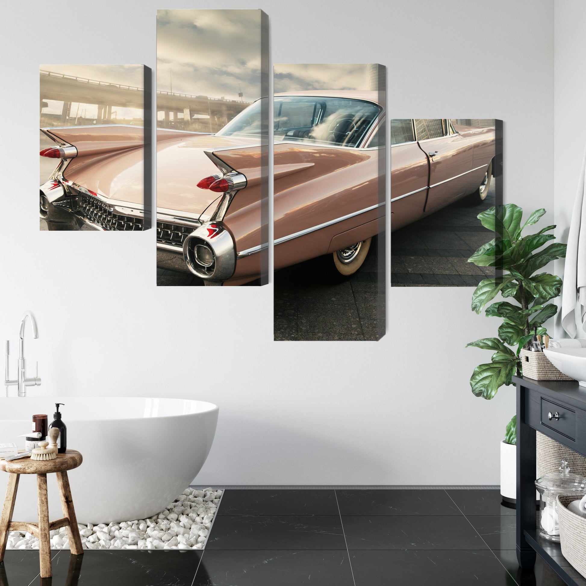 Obraz Wieloczęściowy Samochód Vintage – Miejska Elegancja Retro do wnętrz Industrialnych, Loftowych i Klasycznych – widok 4