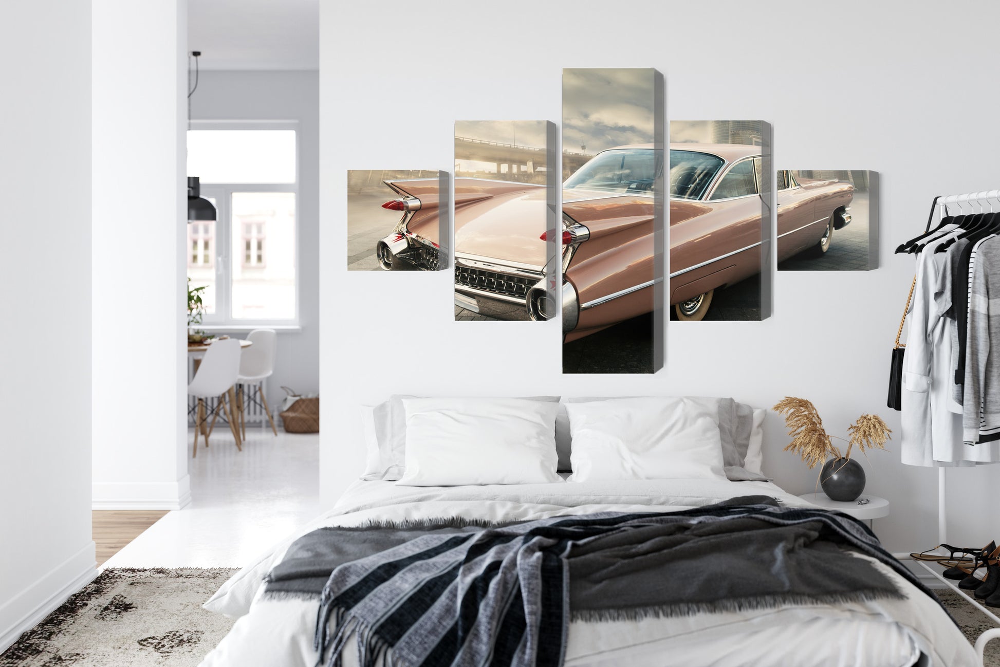 Obraz Wieloczęściowy Samochód Vintage w Mieście – miejska nostalgia do wnętrz industrialnych, loftowych i modern classic – widok 6