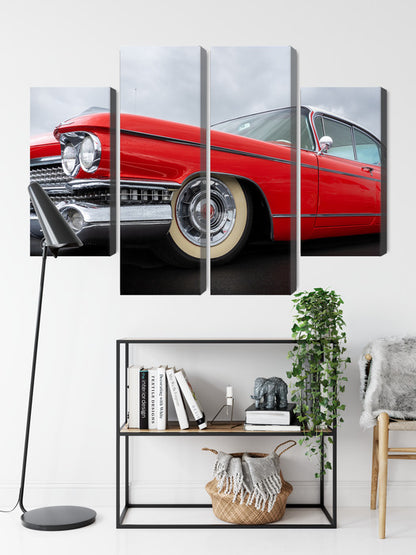 Obraz Wieloczęściowy Czerwony Samochód z Lat 50. – klasyka motoryzacji do wnętrz retro, industrialnych i modern classic – widok 8