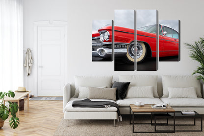 Obraz Wieloczęściowy Czerwony Samochód z Lat 50. – klasyka motoryzacji do wnętrz retro, industrialnych i modern classic – widok 5