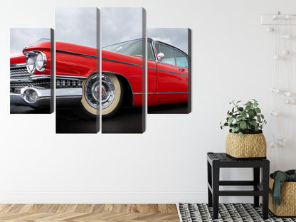 Obraz Wieloczęściowy Czerwony Samochód z Lat 50. – klasyka motoryzacji do wnętrz retro, industrialnych i modern classic – widok 7
