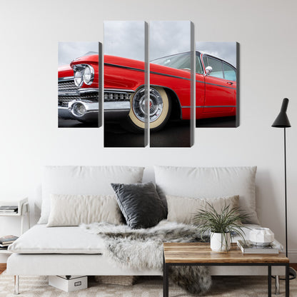 Obraz Wieloczęściowy Czerwony Samochód z Lat 50. – klasyka motoryzacji do wnętrz retro, industrialnych i modern classic – widok 3