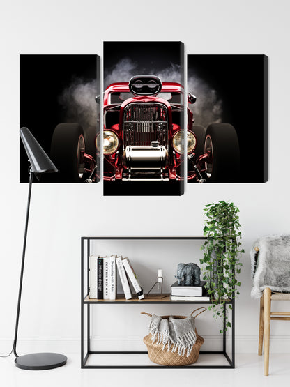 Obraz Wieloczęściowy Hot Rod w Dymie – dynamiczna motoryzacja do wnętrz industrialnych i loftowych – widok 8