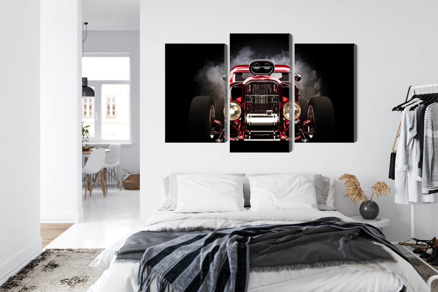 Obraz Wieloczęściowy Hot Rod w Dymie – dynamiczna motoryzacja do wnętrz industrialnych i loftowych – widok 6