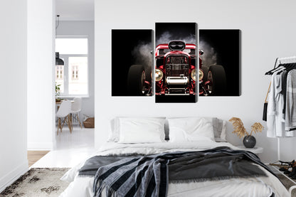 Obraz Wieloczęściowy Hot Rod w Dymie – dynamiczna motoryzacja do wnętrz industrialnych i loftowych – widok 6