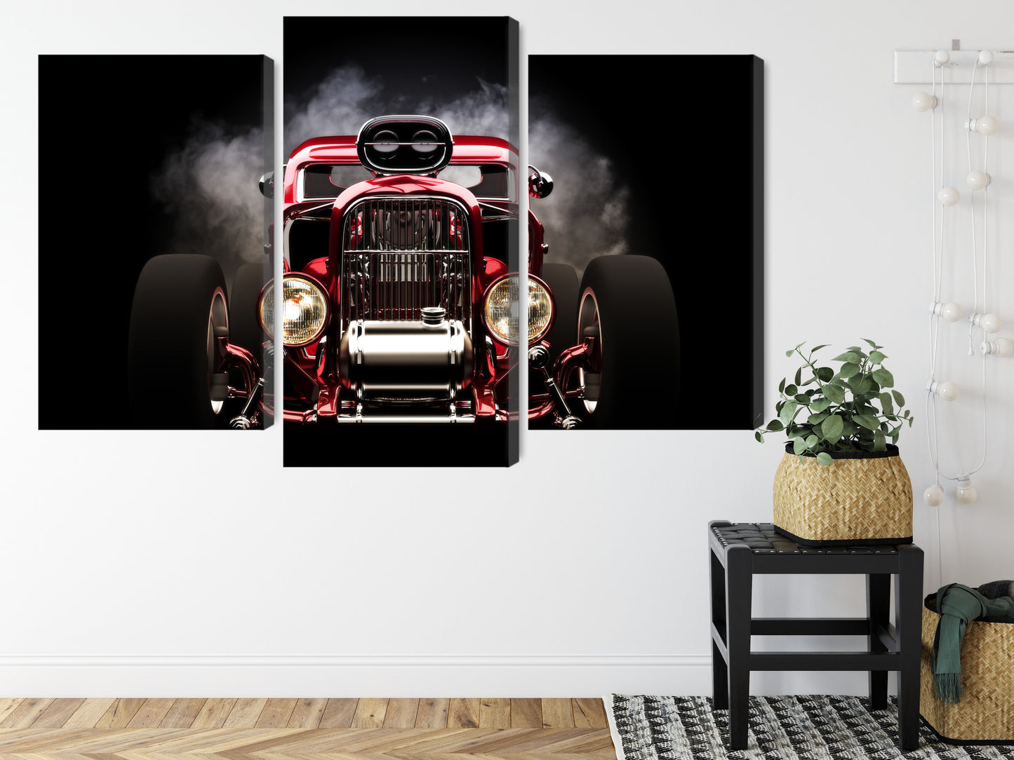 Obraz Wieloczęściowy Hot Rod w Dymie – dynamiczna motoryzacja do wnętrz industrialnych i loftowych – widok 7