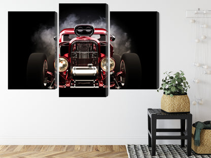 Obraz Wieloczęściowy Hot Rod w Dymie – dynamiczna motoryzacja do wnętrz industrialnych i loftowych – widok 7