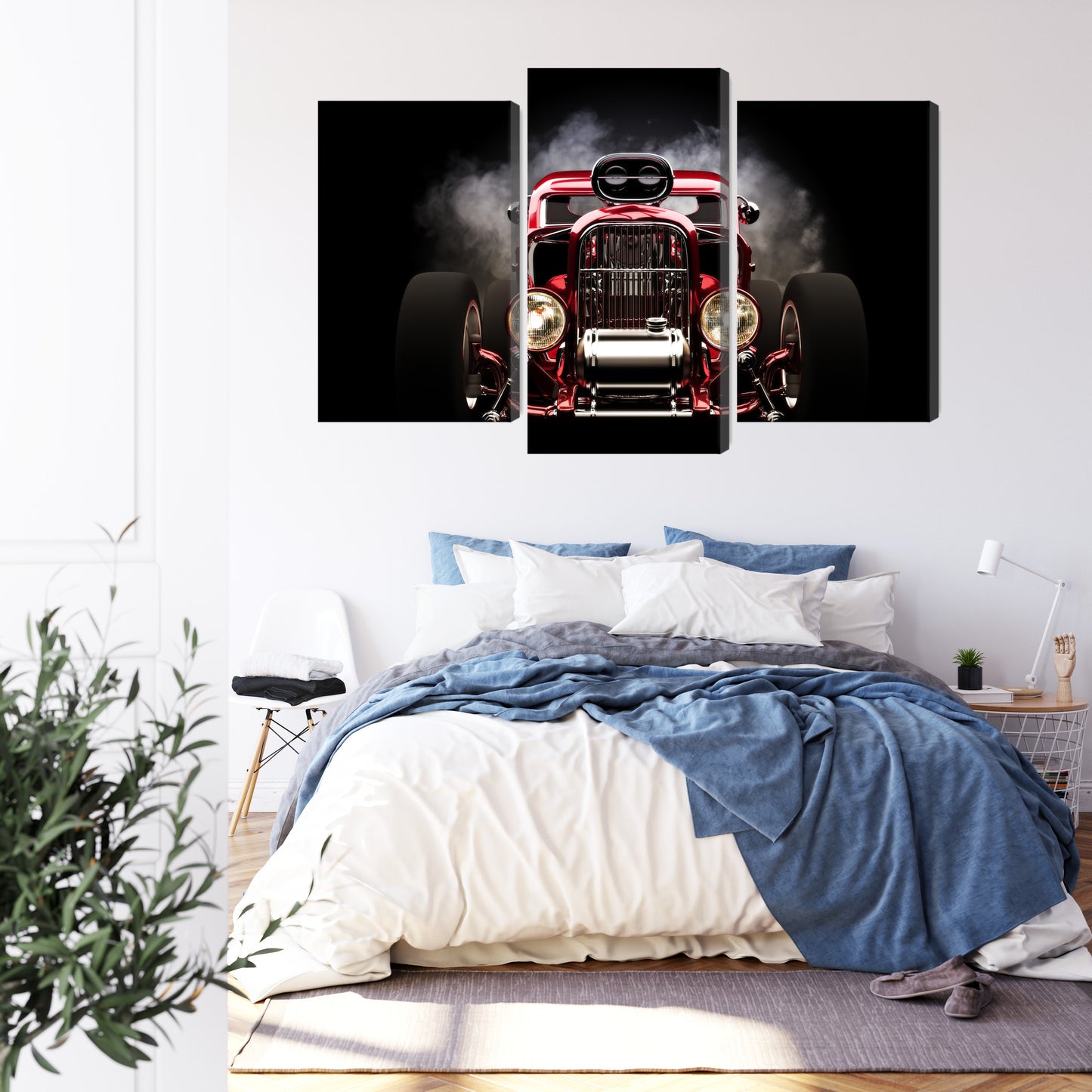 Obraz Wieloczęściowy Hot Rod w Dymie – dynamiczna motoryzacja do wnętrz industrialnych i loftowych – widok 2