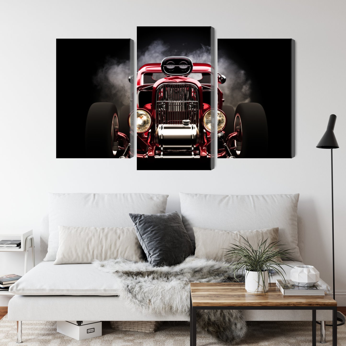 Obraz Wieloczęściowy Hot Rod w Dymie – dynamiczna motoryzacja do wnętrz industrialnych i loftowych – widok 3