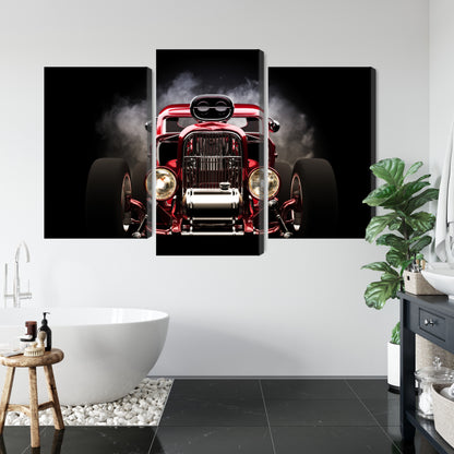 Obraz Wieloczęściowy Hot Rod w Dymie – dynamiczna motoryzacja do wnętrz industrialnych i loftowych – widok 4