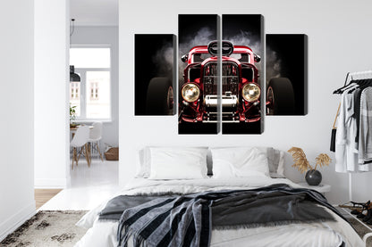 Obraz Wieloczęściowy Samochód Hot Rod na Tle Dymu – dynamiczna kompozycja do wnętrz industrialnych i loftowych – widok 6