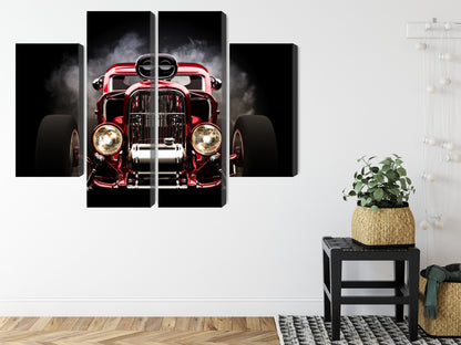 Obraz Wieloczęściowy Samochód Hot Rod na Tle Dymu – dynamiczna kompozycja do wnętrz industrialnych i loftowych – widok 7