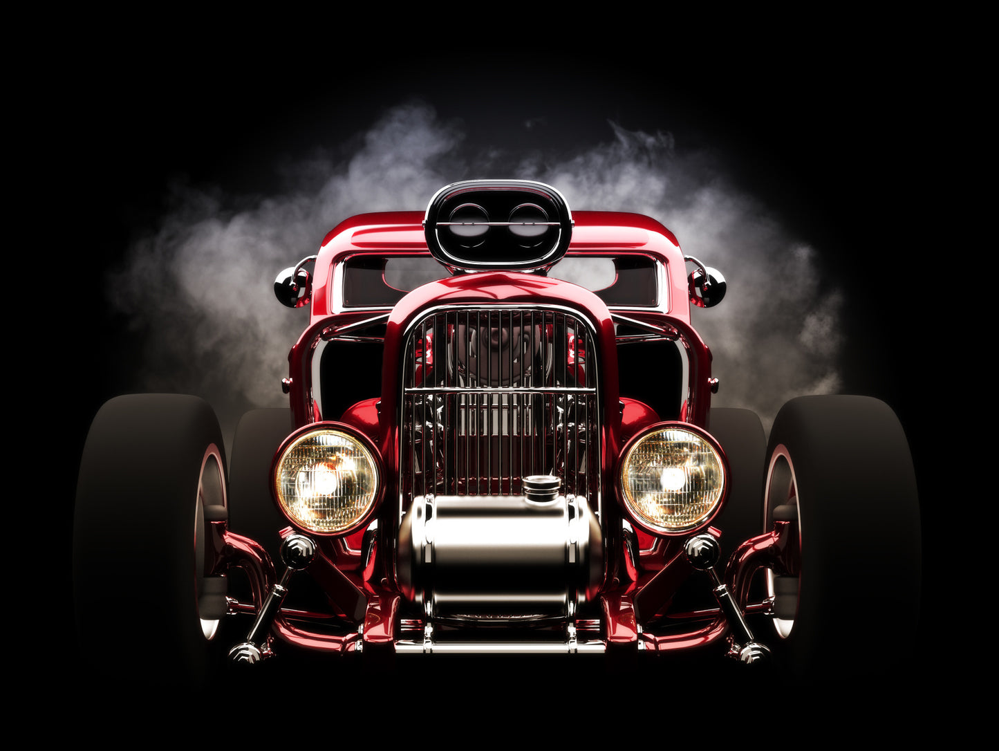 Obraz Wieloczęściowy Samochód Hot Rod na Tle Dymu – dynamiczna kompozycja do wnętrz industrialnych i loftowych 200x150