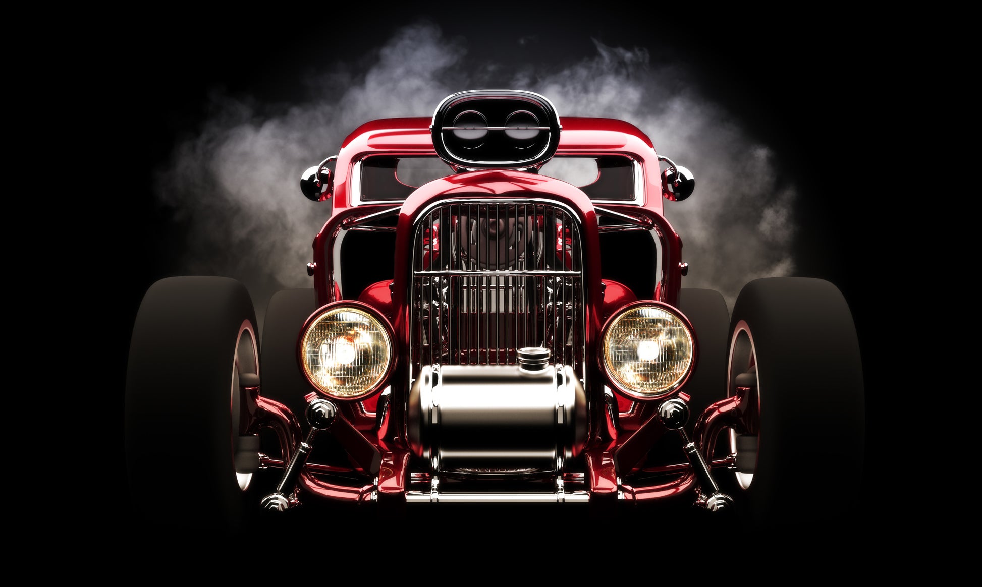 Obraz Wieloczęściowy Samochód Hot Rod na Tle Dymu – dynamiczna kompozycja do wnętrz industrialnych i loftowych 250x150