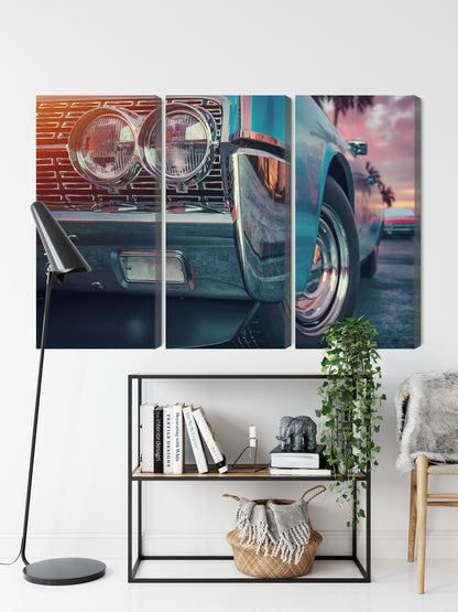 Obraz Wieloczęściowy Samochody w Stylu Retro – nostalgia i energia barwna do wnętrz vintage oraz loft – widok 8