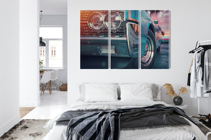 Obraz Wieloczęściowy Samochody w Stylu Retro – nostalgia i energia barwna do wnętrz vintage oraz loft – widok 6