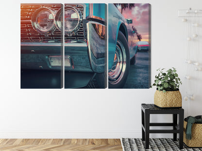 Obraz Wieloczęściowy Samochody w Stylu Retro – nostalgia i energia barwna do wnętrz vintage oraz loft – widok 7