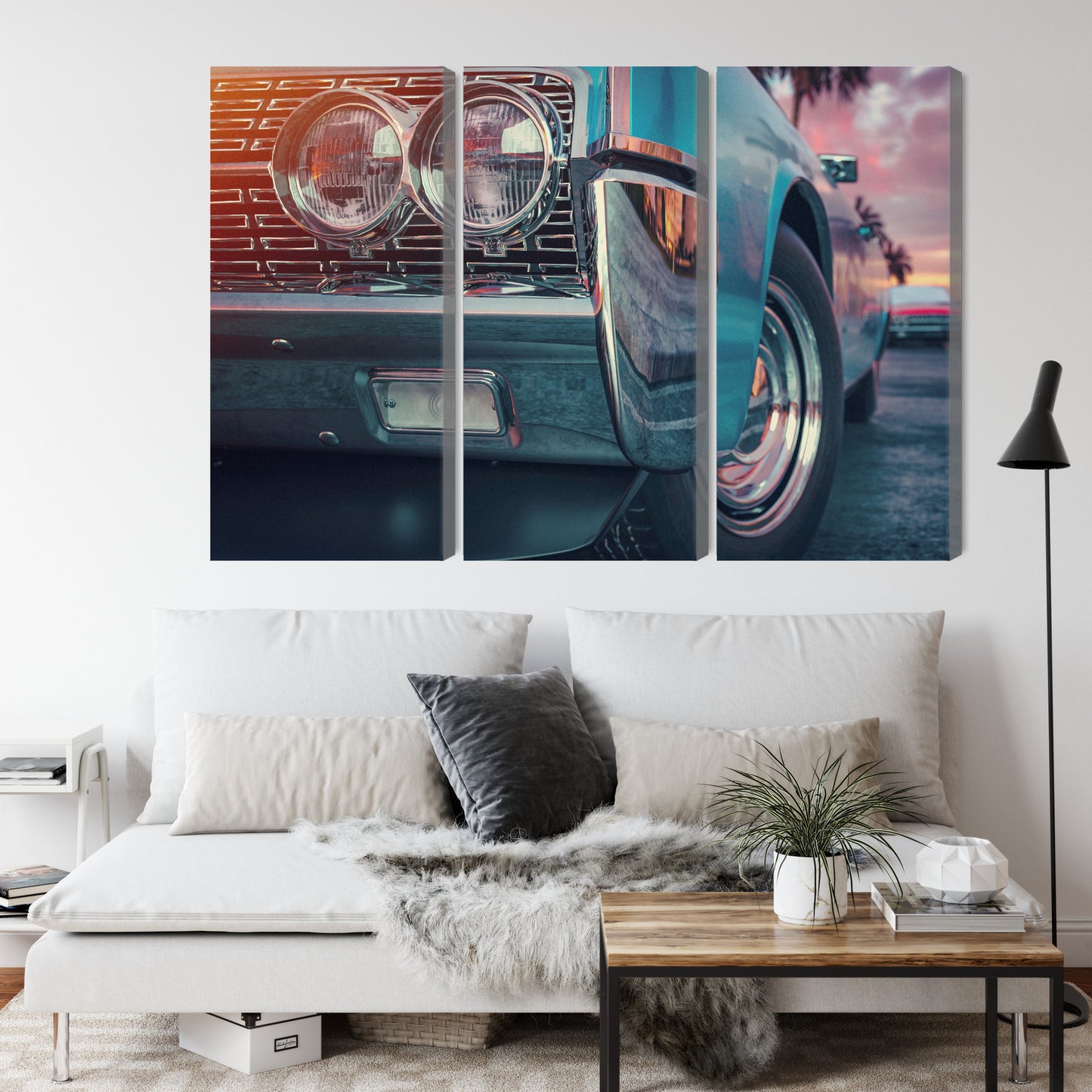 Obraz Wieloczęściowy Samochody w Stylu Retro – nostalgia i energia barwna do wnętrz vintage oraz loft – widok 3