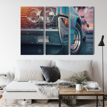 Obraz Wieloczęściowy Samochody w Stylu Retro – nostalgia i energia barwna do wnętrz vintage oraz loft – widok 3