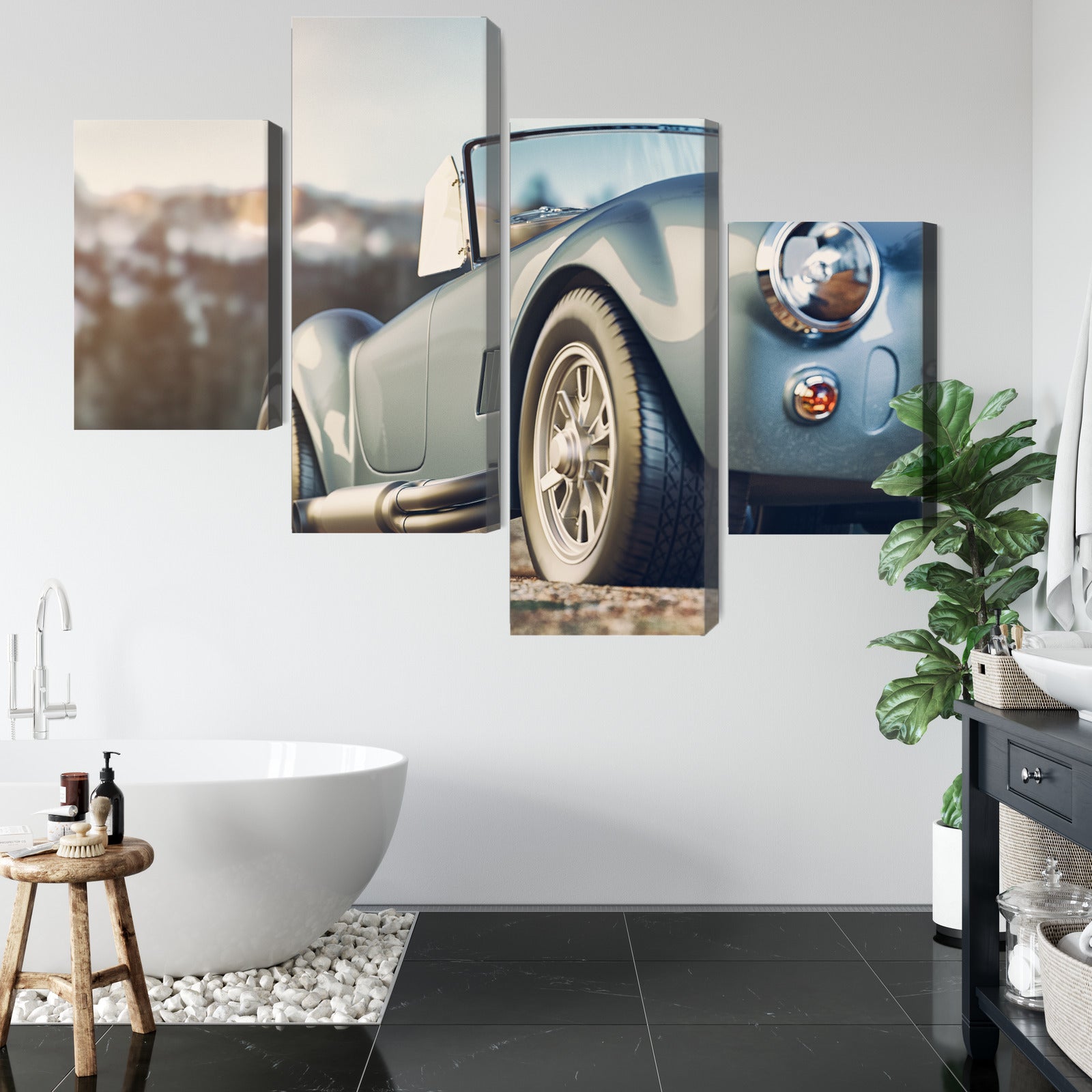 Obraz Wieloczęściowy Klasyczny Samochód Retro – Ikona motoryzacji do wnętrz industrialnych, loft i modern classic – widok 4