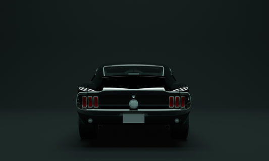 Obraz Wieloczęściowy Czarny Muscle Car – motoryzacyjna klasyka do wnętrz loftowych i industrialnych 250x150