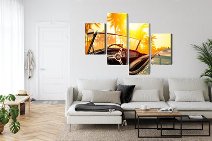 Obraz Wieloczęściowy Retro Podróż O Zachodzie Słońca – kinowy klimat do wnętrz Boho, Retro, Mid-Century Modern – widok 5
