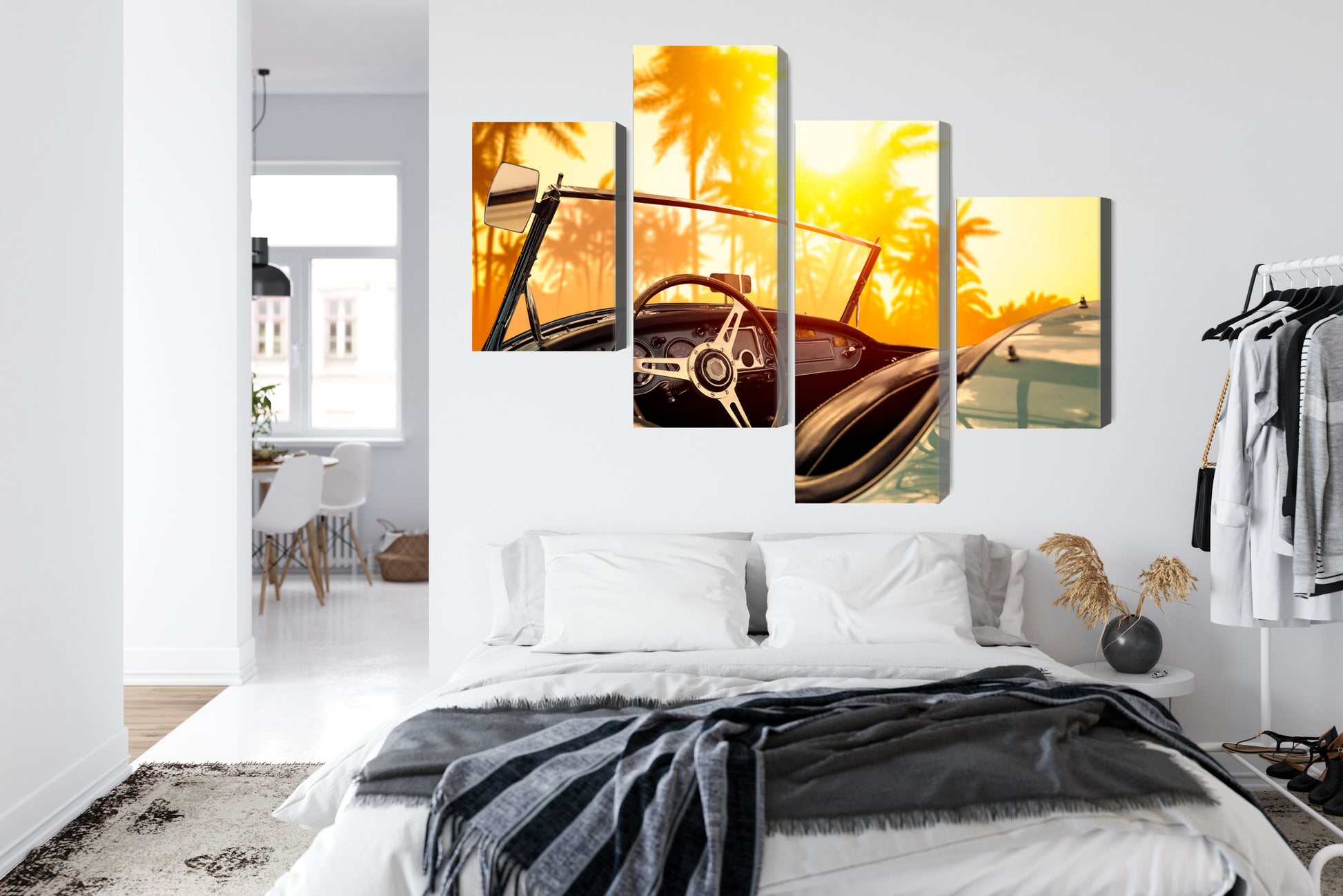 Obraz Wieloczęściowy Retro Podróż O Zachodzie Słońca – kinowy klimat do wnętrz Boho, Retro, Mid-Century Modern – widok 6