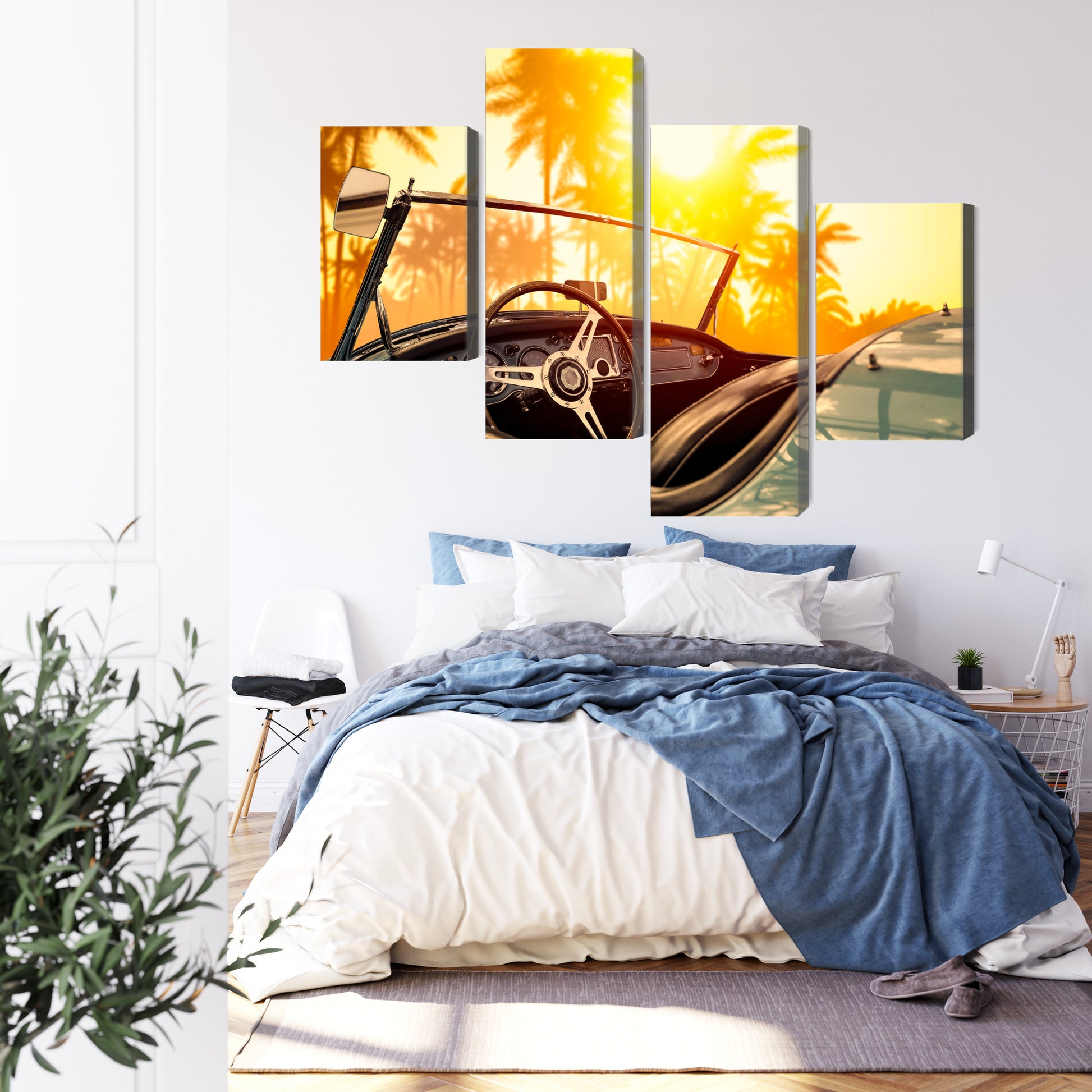 Obraz Wieloczęściowy Retro Podróż O Zachodzie Słońca – kinowy klimat do wnętrz Boho, Retro, Mid-Century Modern – widok 2