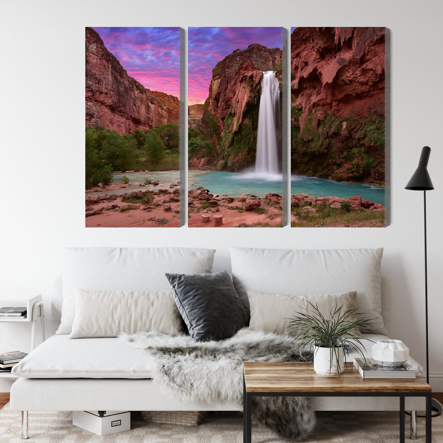 Obraz Wieloczęściowy Wodospady Havasupai – natura i świeżość do wnętrz boho, eko i japandi – widok 3