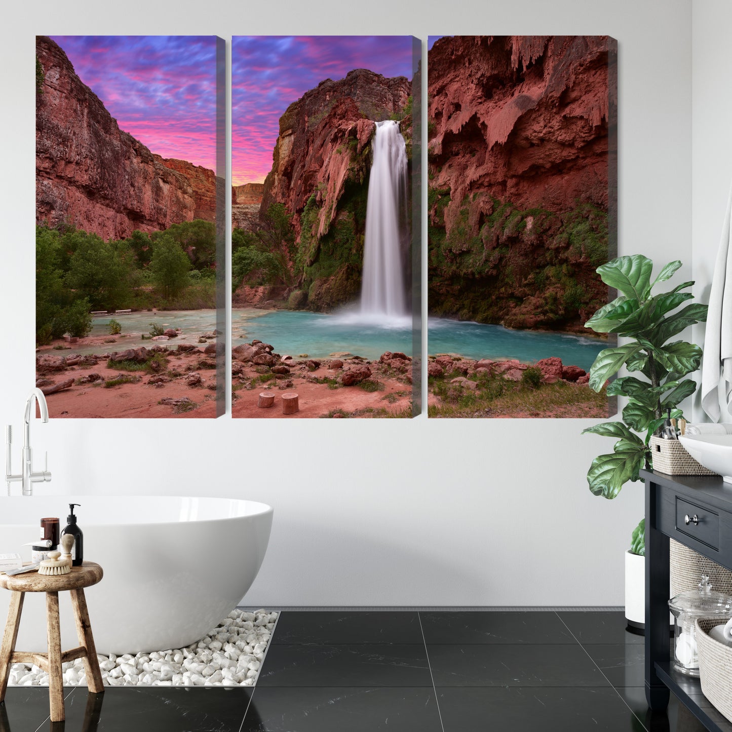 Obraz Wieloczęściowy Wodospady Havasupai – natura i świeżość do wnętrz boho, eko i japandi – widok 4