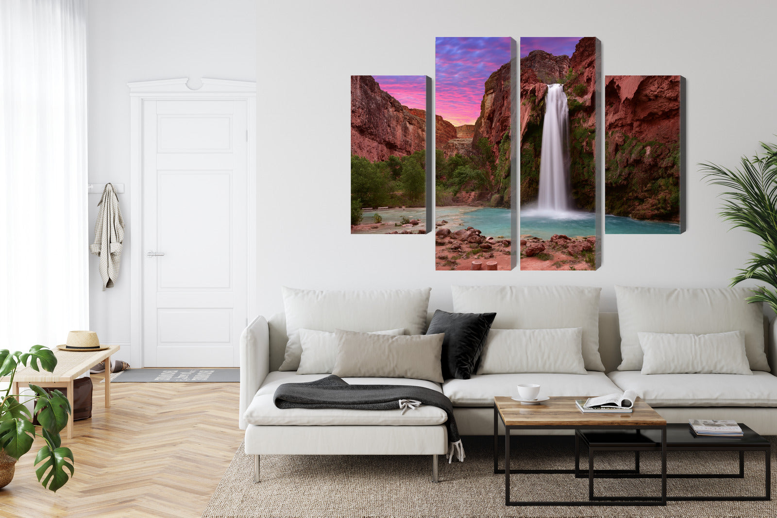 Obraz Wieloczęściowy Wodospady Havasupai – egzotyczna panorama do wnętrz naturalnych, boho i nowoczesnych – widok 5
