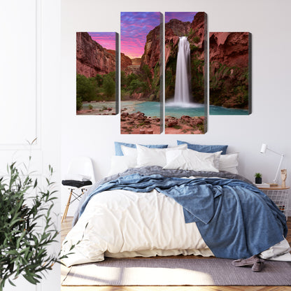 Obraz Wieloczęściowy Wodospady Havasupai – egzotyczna panorama do wnętrz naturalnych, boho i nowoczesnych – widok 2